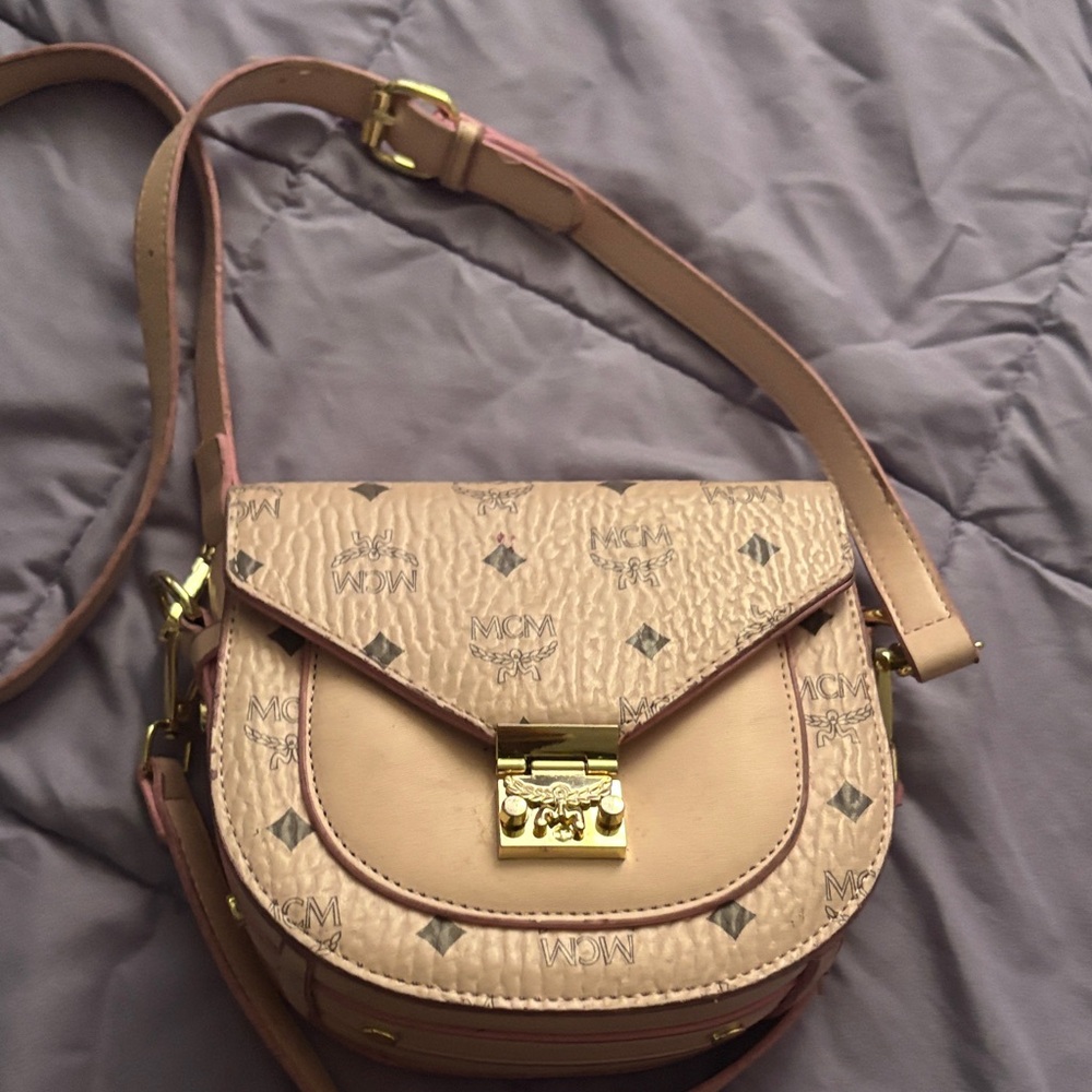 MCM Blush Crossbody Bag with Gold Accents